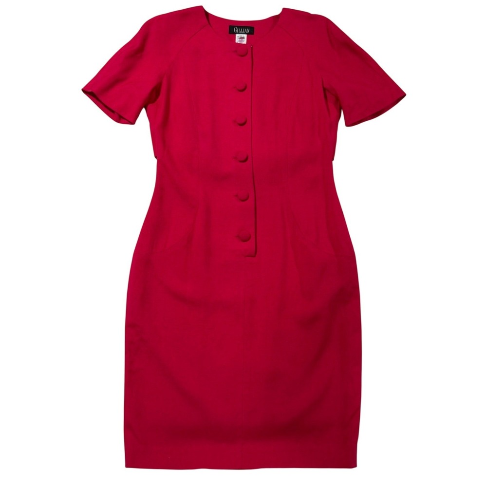 Gillian Vintage Fushia Button Front Dress Pleated Cape Back Size 8 USA W55